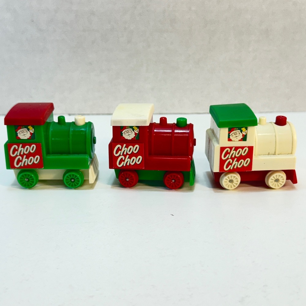 Vintage Christmas Toy Train Set Red Green Santa Choo Choo Lot of 3 Not Working
